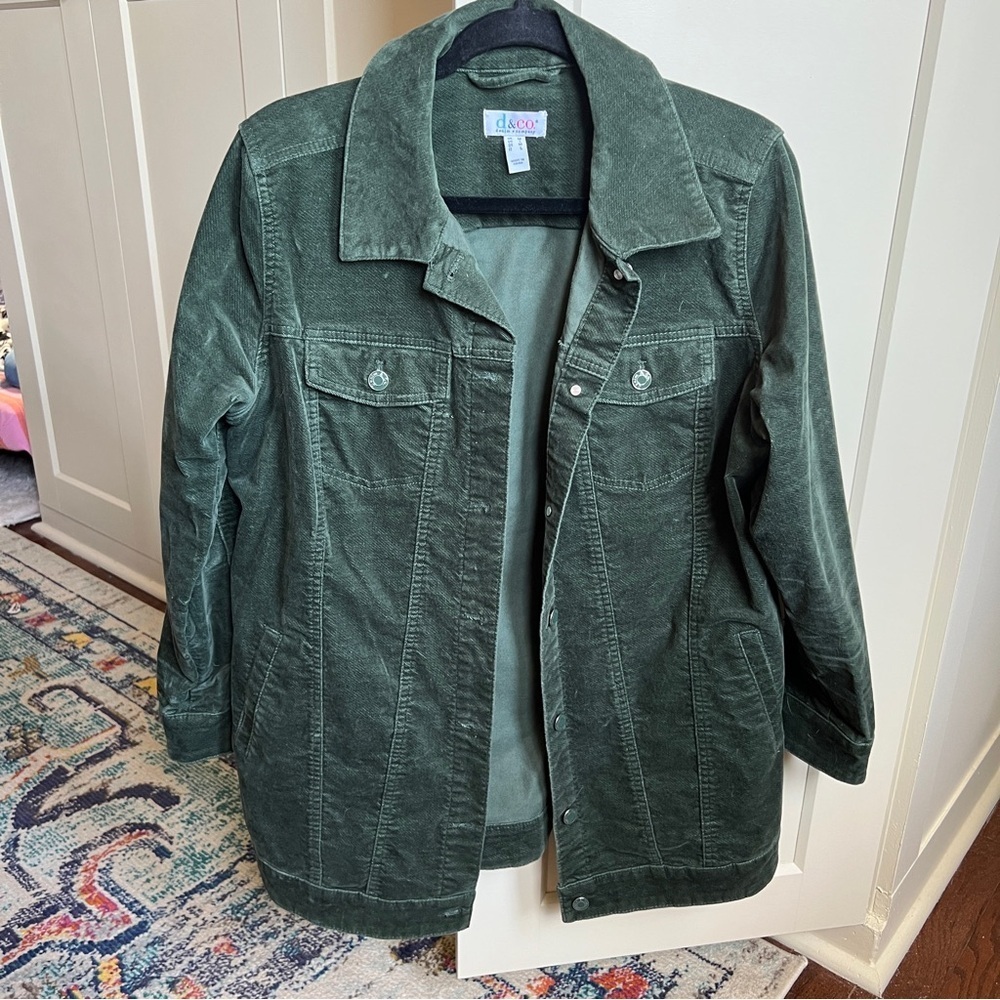 Denim & Co. Stretch Velveteen Long Jacket Dark Green medium - Picture 6 of 8